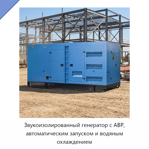 Звукоизолированный генератор с АВР, автоматическим запуском и водяным охлаждением