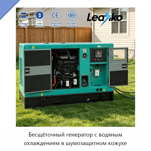 Бесщёточный генератор с водяным охлаждением в шумозащитном кожухе