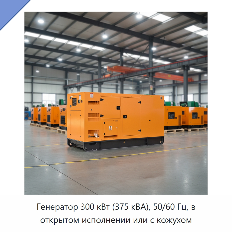 Генератор 300 кВт (375 кВА), 50/60 Гц, в открытом исполнении или с кожухом — Дизельные генераторы