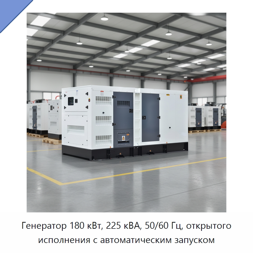 Генератор 180 кВт, 225 кВА, 50/60 Гц, открытого исполнения с автоматическим запуском — Дизельные генераторы