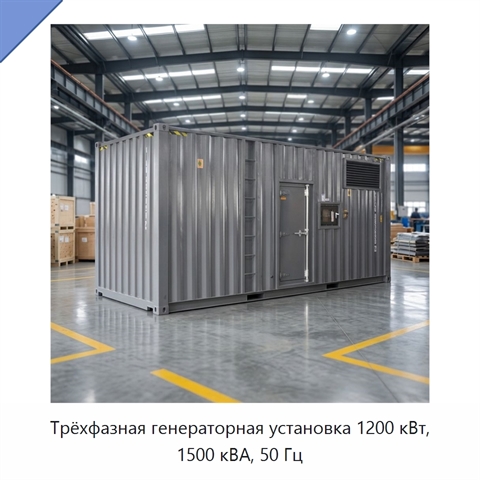 Трёхфазная генераторная установка 1200 кВт, 1500 кВА, 50 Гц