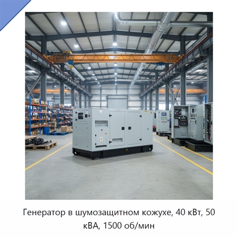 Генератор в шумозащитном кожухе, 40 кВт, 50 кВА, 1500 об/мин