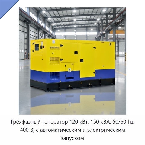 Трёхфазный генератор 120 кВт, 150 кВА, 50/60 Гц, 400 В, с автоматическим и электрическим запуском