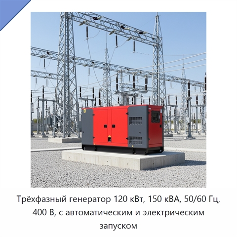 Трёхфазный генератор 120 кВт, 150 кВА, 50/60 Гц, 400 В, с автоматическим и электрическим запуском