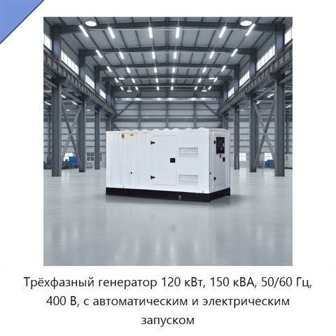 Трёхфазный генератор 120 кВт, 150 кВА, 50/60 Гц, 400 В, с автоматическим и электрическим запуском