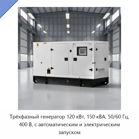 Трёхфазный генератор 120 кВт, 150 кВА, 50/60 Гц, 400 В, с автоматическим и электрическим запуском