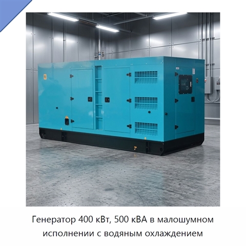 Генератор 400 кВт, 500 кВА в малошумном исполнении с водяным охлаждением