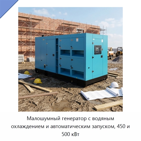 Малошумный генератор с водяным охлаждением и автоматическим запуском, 450 и 500 кВт