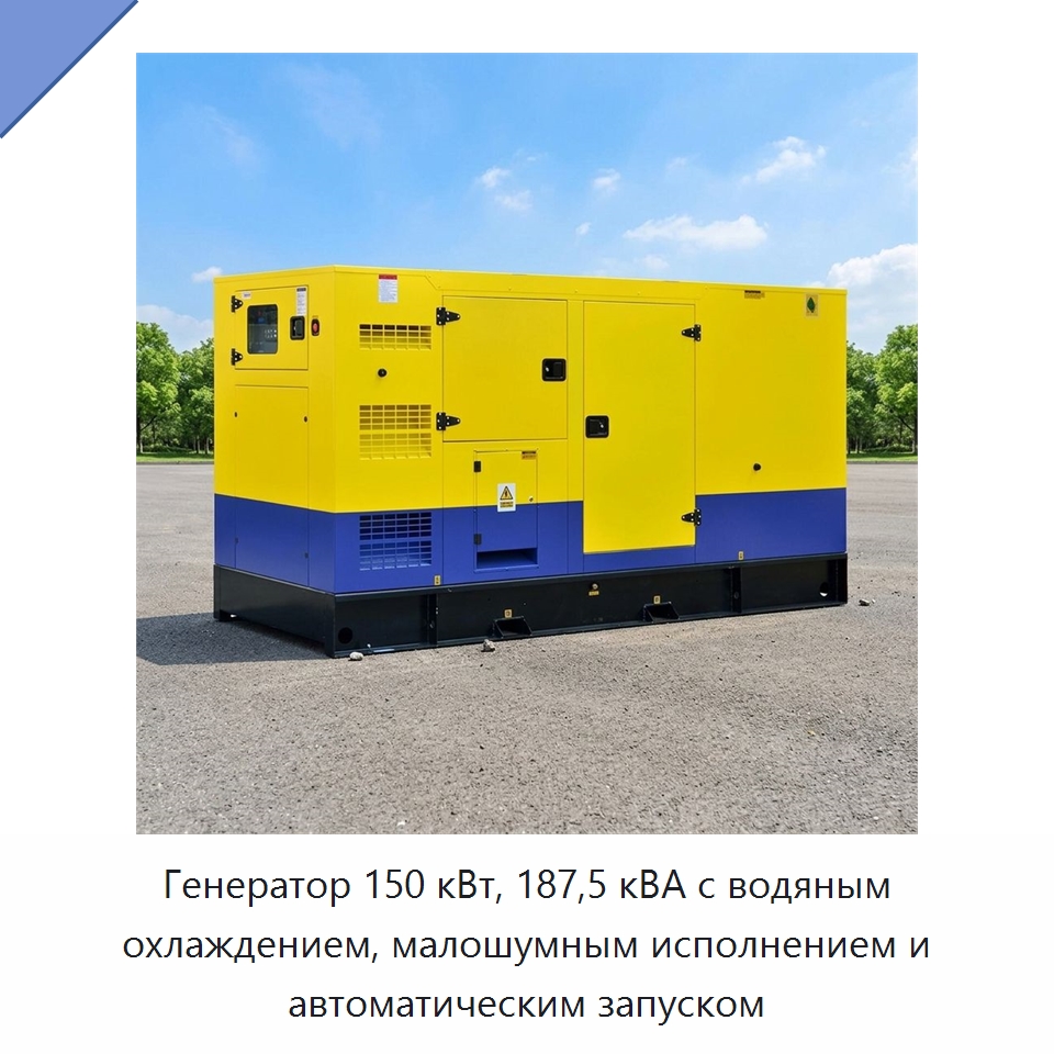 Генератор 150 кВт, 187,5 кВА с водяным охлаждением, малошумным исполнением и автоматическим запуском — Дизельные генераторы