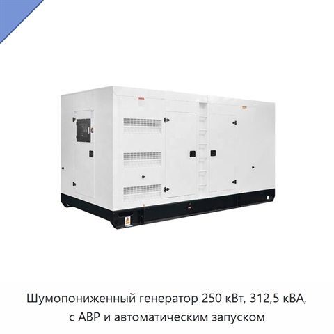 Шумопониженный генератор 250 кВт, 312,5 кВА, с АВР и автоматическим запуском