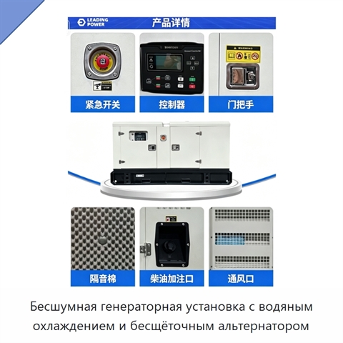 Бесшумная генераторная установка с водяным охлаждением и бесщёточным альтернатором