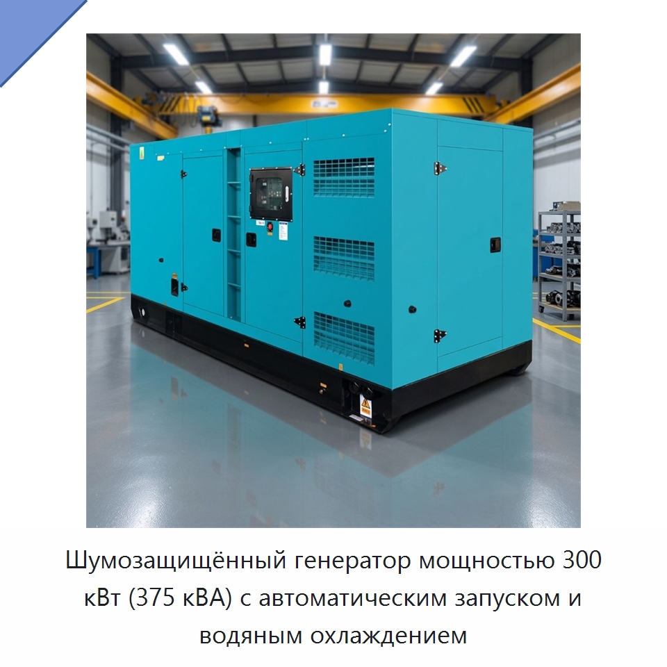 Шумозащищённый генератор мощностью 300 кВт (375 кВА) с автоматическим запуском и водяным охлаждением — Дизельные генераторы