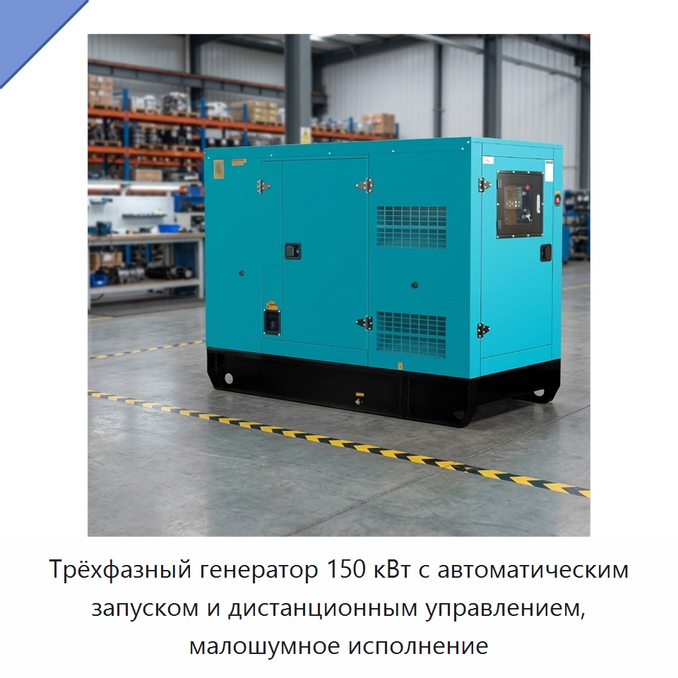 Трёхфазный генератор 150 кВт с автоматическим запуском и дистанционным управлением, малошумное исполнение — Дизельные генераторы