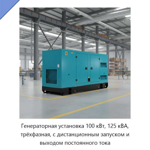 Генераторная установка 100 кВт, 125 кВА, трёхфазная, с дистанционным запуском и выходом постоянного тока
