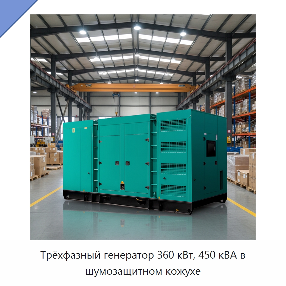 Трёхфазный генератор 360 кВт, 450 кВА в шумозащитном кожухе — Дизельные генераторы