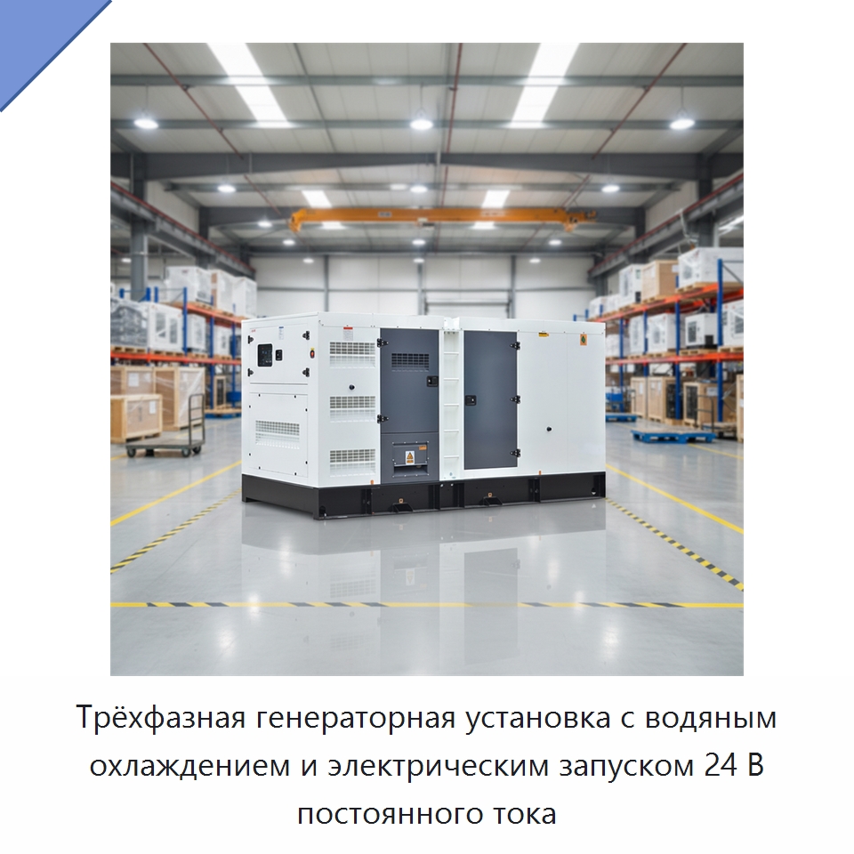 Трёхфазная генераторная установка с водяным охлаждением и электрическим запуском 24 В постоянного тока — Дизельные генераторы