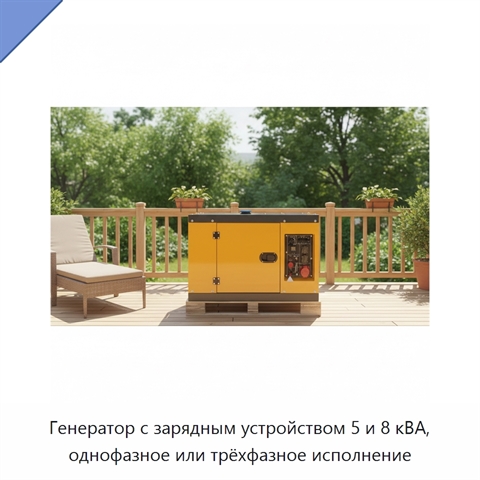 Генератор с зарядным устройством 5 и 8 кВА, однофазное или трёхфазное исполнение