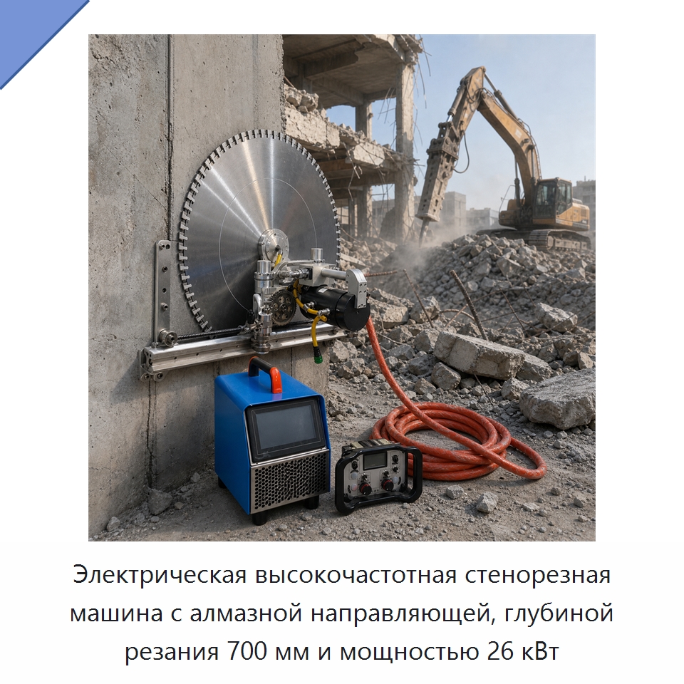 Электрическая высокочастотная стенорезная машина с алмазной направляющей, глубиной резания 700 мм и мощностью 26 кВт — Дорожная техника