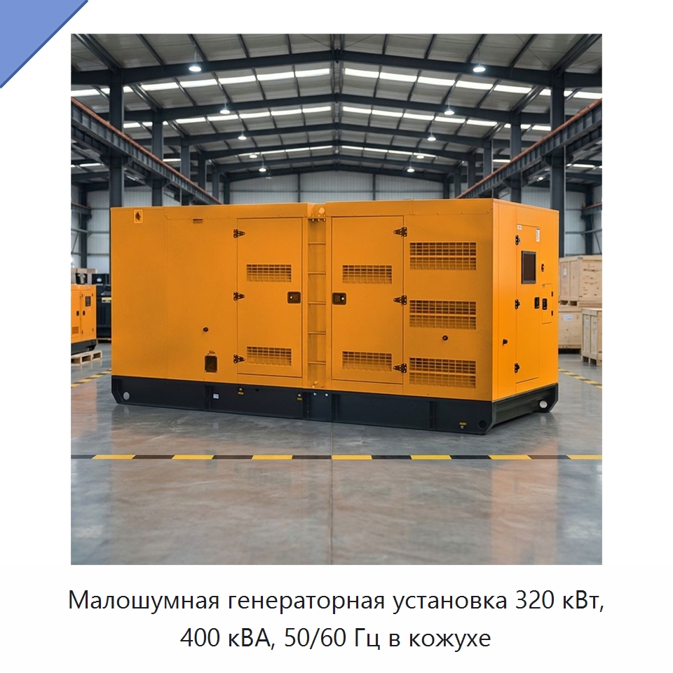 Малошумная генераторная установка 320 кВт, 400 кВА, 50/60 Гц в кожухе — Дизельные генераторы