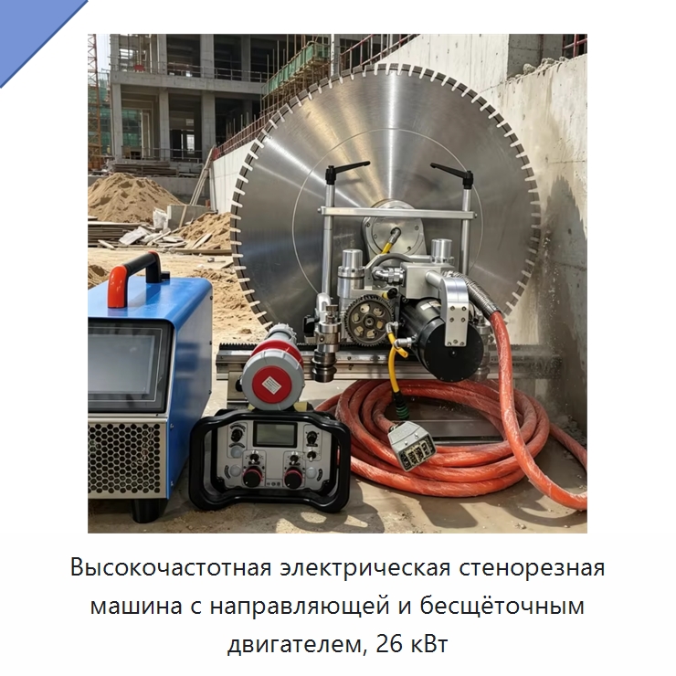 Высокочастотная электрическая стенорезная машина с направляющей и бесщёточным двигателем, 26 кВт — Дорожная техника