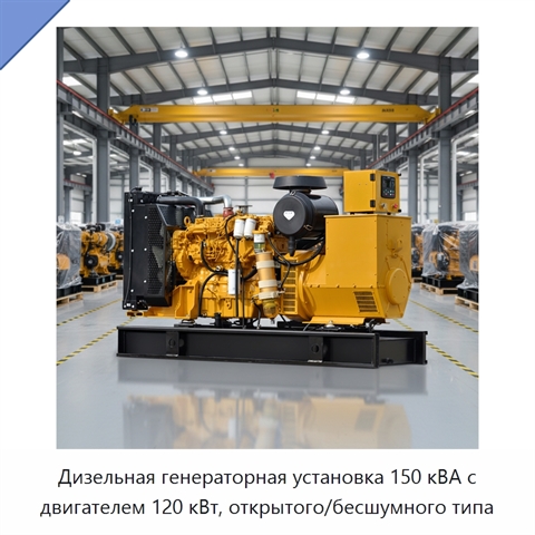 Дизельная генераторная установка 150 кВА с двигателем 120 кВт, открытого/бесшумного типа