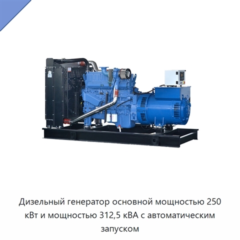 Дизельный генератор основной мощностью 250 кВт и мощностью 312,5 кВА с автоматическим запуском