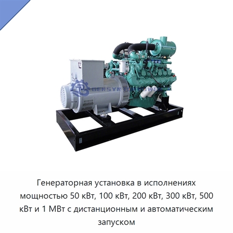 Генераторная установка в исполнениях мощностью 50 кВт, 100 кВт, 200 кВт, 300 кВт, 500 кВт и 1 МВт с дистанционным и автоматическим запуском