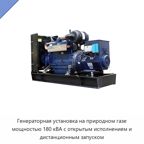 Генераторная установка на природном газе мощностью 180 кВА с открытым исполнением и дистанционным запуском
