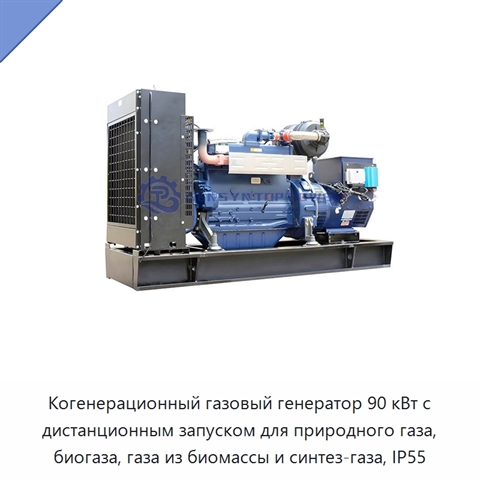 Когенерационный газовый генератор 90 кВт с дистанционным запуском для природного газа, биогаза, газа из биомассы и синтез-газа, IP55