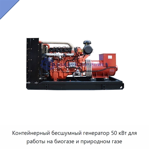 Контейнерный бесшумный генератор 50 кВт для работы на биогазе и природном газе