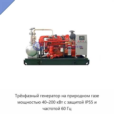 Трёхфазный генератор на природном газе мощностью 40–200 кВт с защитой IP55 и частотой 60 Гц