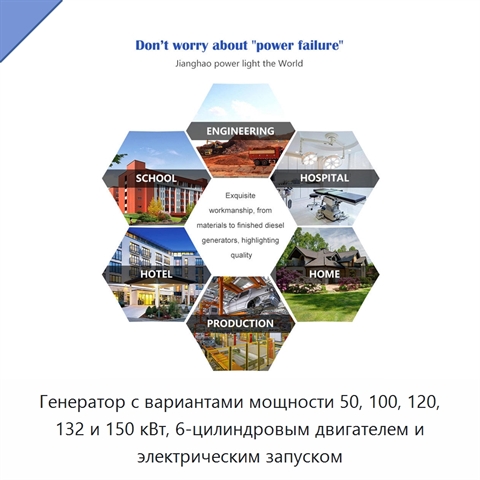 Генератор с вариантами мощности 50, 100, 120, 132 и 150 кВт, 6-цилиндровым двигателем и электрическим запуском