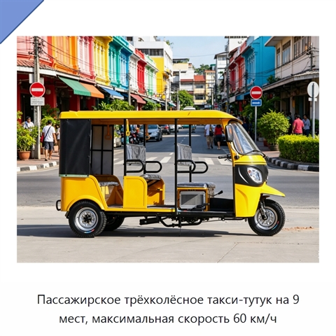 Пассажирское трёхколёсное такси-тутук на 9 мест, максимальная скорость 60 км/ч