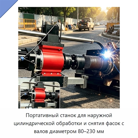 Портативный станок для наружной цилиндрической обработки и снятия фасок с валов диаметром 80–230 мм