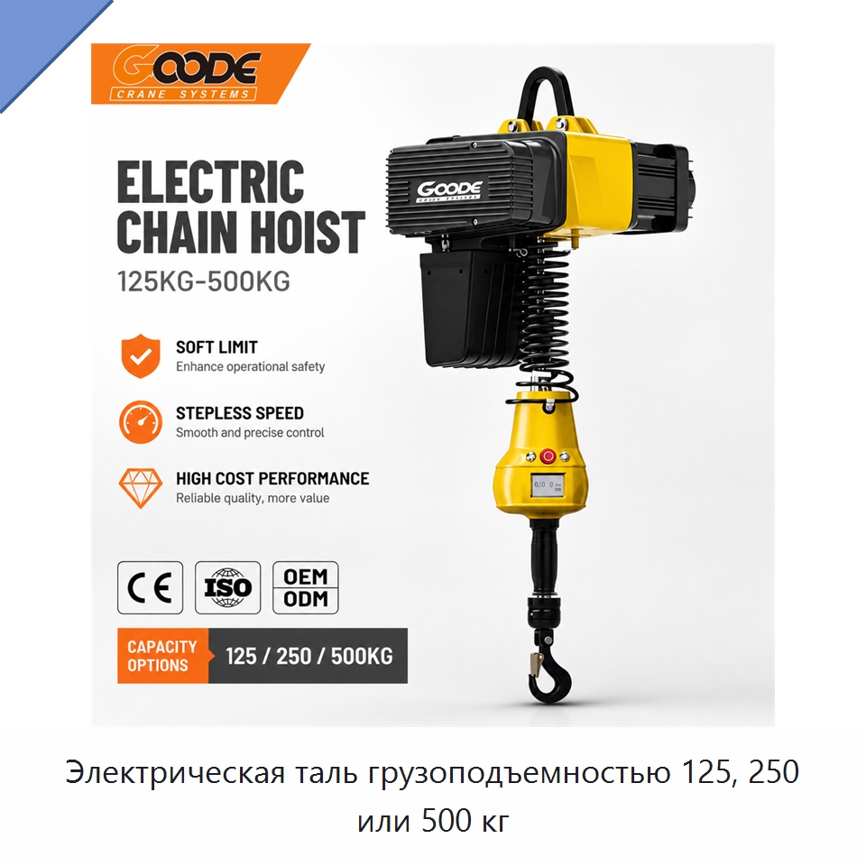 Электрическая таль грузоподъемностью 125, 250 или 500 кг — Электротали