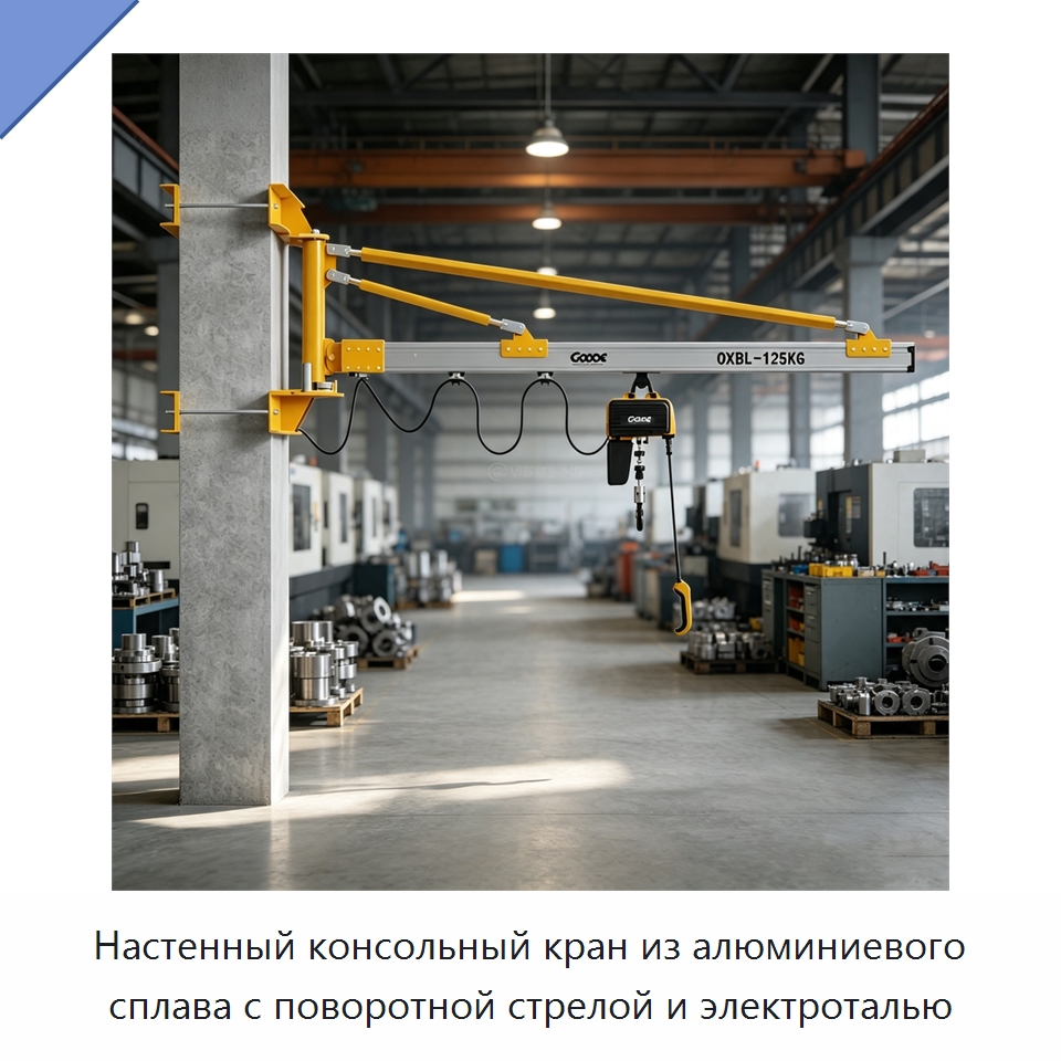 Настенный консольный кран из алюминиевого сплава с поворотной стрелой и электроталью — Краны