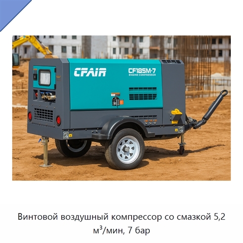 Винтовой воздушный компрессор со смазкой 5,2 м³/мин, 7 бар