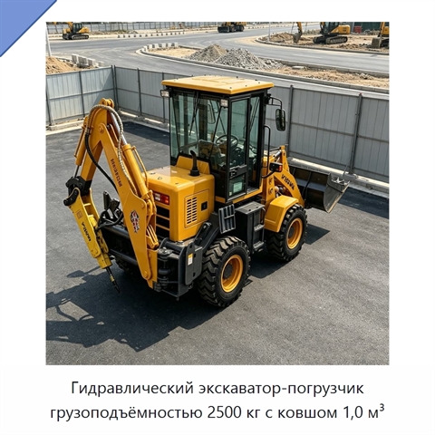 Гидравлический экскаватор-погрузчик грузоподъёмностью 2500 кг с ковшом 1,0 м³