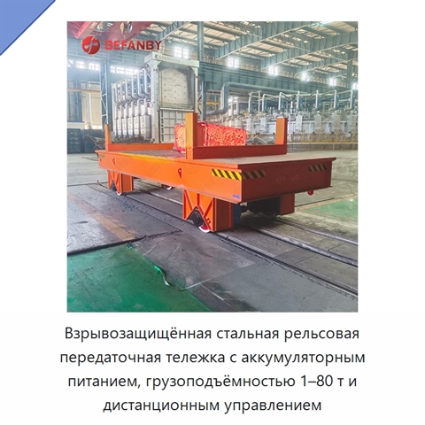 Взрывозащищённая стальная рельсовая передаточная тележка с аккумуляторным питанием, грузоподъёмностью 1–80 т и дистанционным управлением