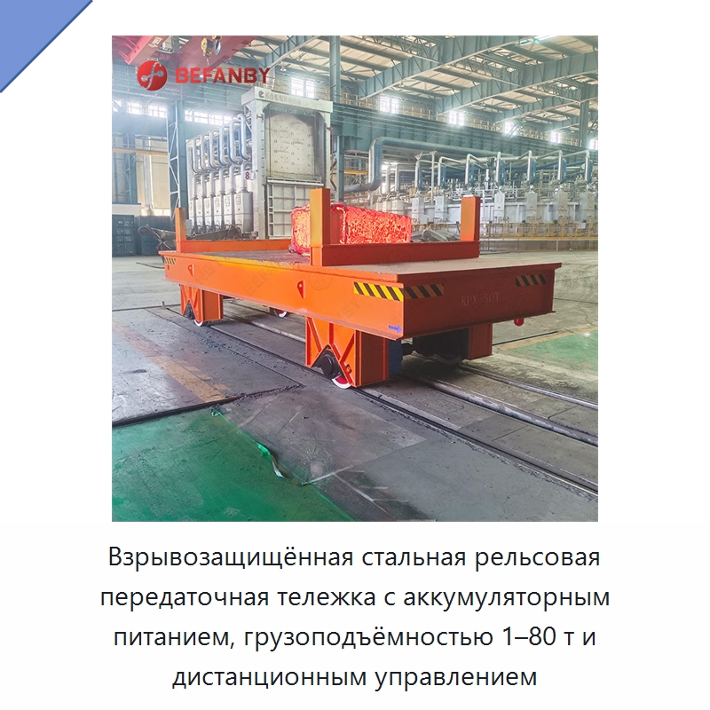 Взрывозащищённая стальная рельсовая передаточная тележка с аккумуляторным питанием, грузоподъёмностью 1–80 т и дистанционным управлением — Специальное подъемно-транспортное оборудование