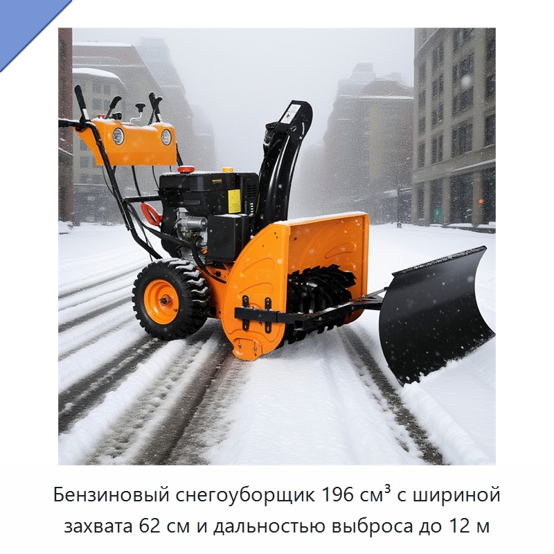 Бензиновый снегоуборщик 196 см³ с шириной захвата 62 см и дальностью выброса до 12 м — Коммунальная техника