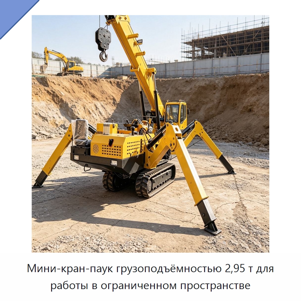 Мини-кран-паук грузоподъёмностью 2,95 т для работы в ограниченном пространстве — Краны