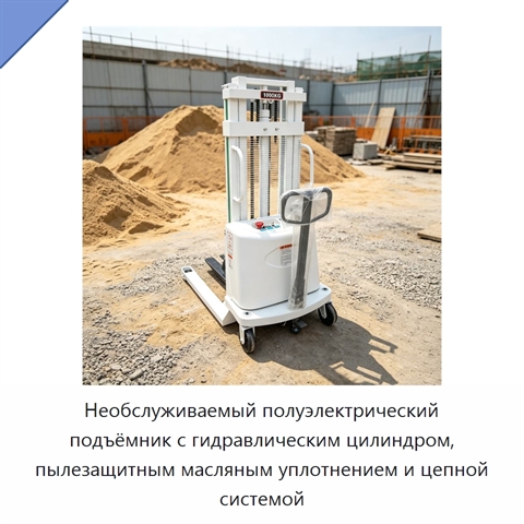 Необслуживаемый полуэлектрический подъёмник с гидравлическим цилиндром, пылезащитным масляным уплотнением и цепной системой