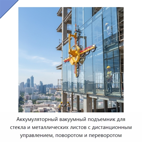 Аккумуляторный вакуумный подъемник для стекла и металлических листов с дистанционным управлением, поворотом и переворотом
