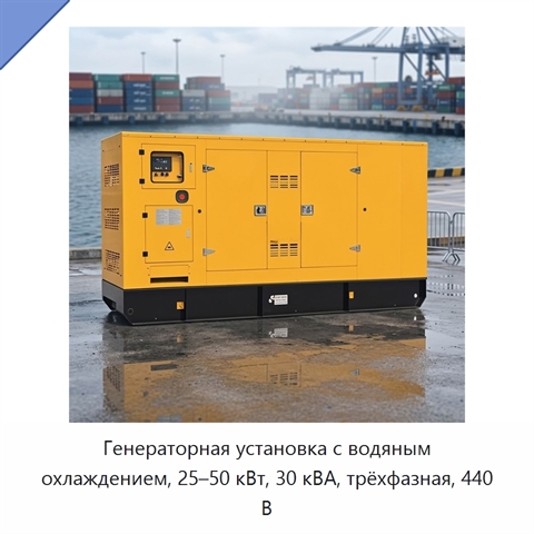 Генераторная установка с водяным охлаждением, 25–50 кВт, 30 кВА, трёхфазная, 440 В