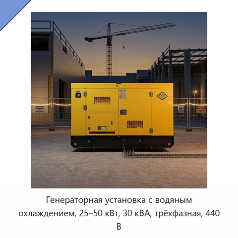 Генераторная установка с водяным охлаждением, 25–50 кВт, 30 кВА, трёхфазная, 440 В