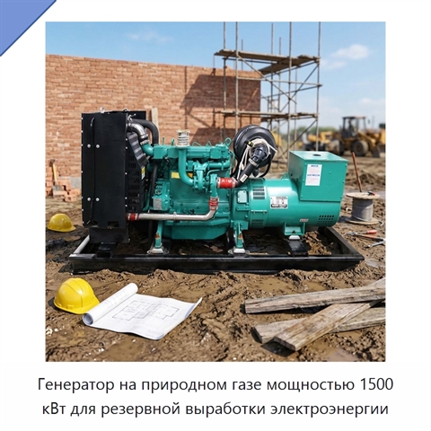 Генератор на природном газе мощностью 1500 кВт для резервной выработки электроэнергии