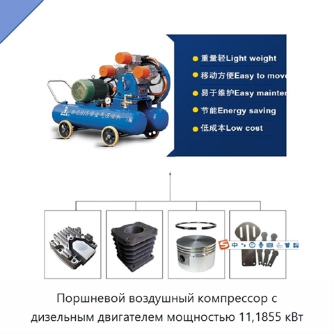 Поршневой воздушный компрессор с дизельным двигателем мощностью 11,1855 кВт