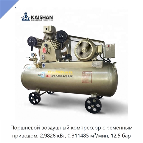 Поршневой воздушный компрессор с ременным приводом, 2,9828 кВт, 0,311485 м³/мин, 12,5 бар