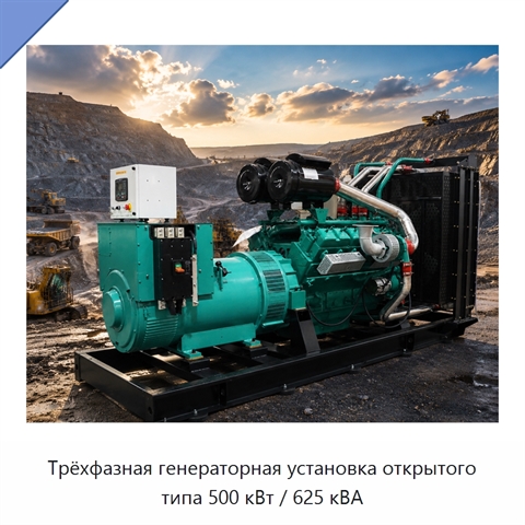 Трёхфазная генераторная установка открытого типа 500 кВт / 625 кВА